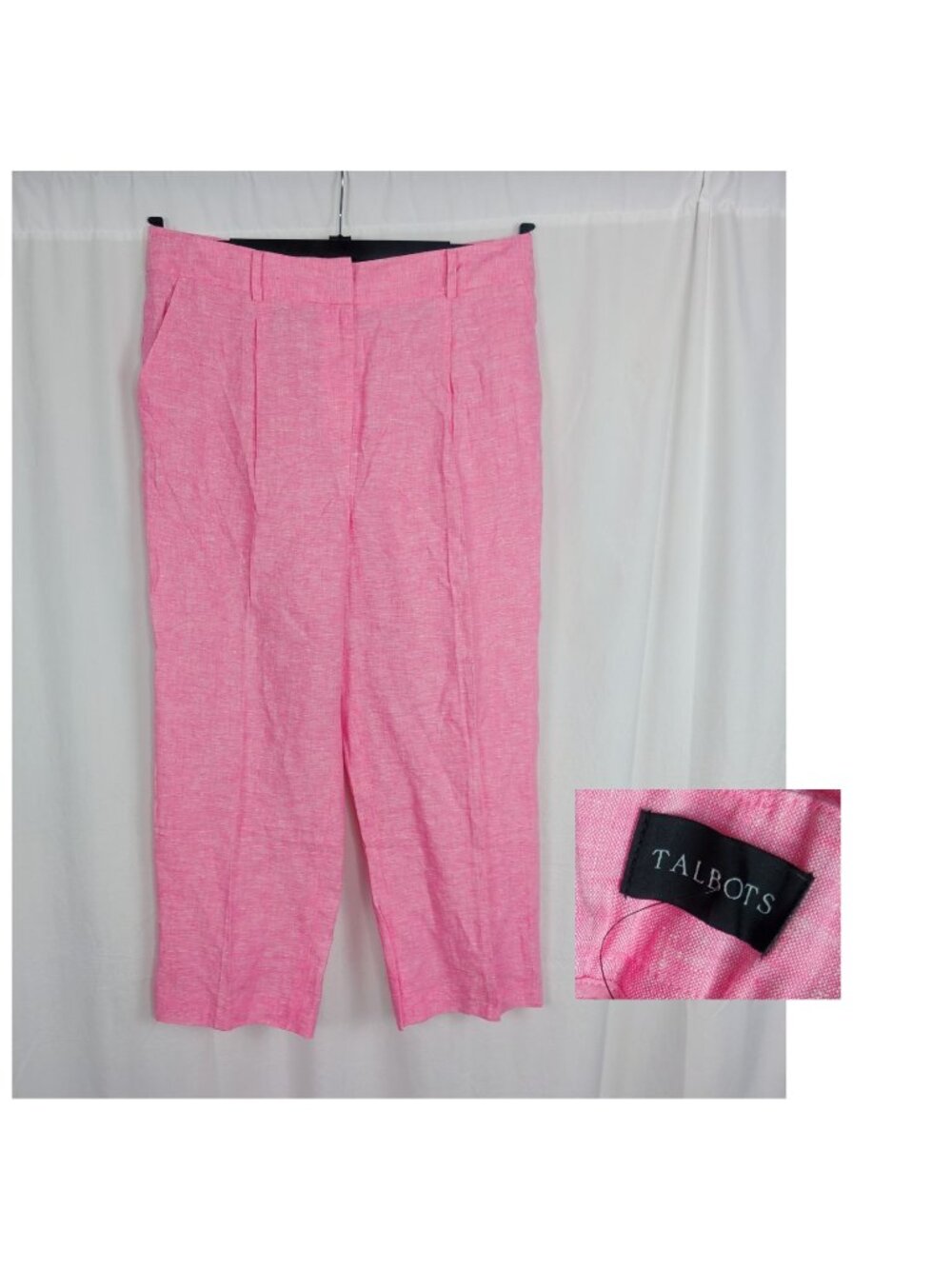 Talbots Pink Linen Pants 14 Pleated Bristol Crop NWT